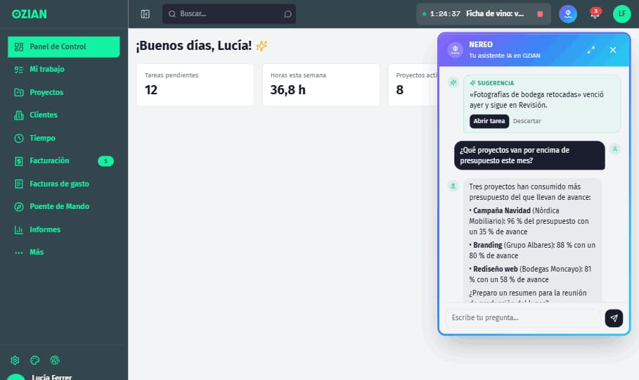 Chat with NEREO, OZIAN's AI assistant (sample data).